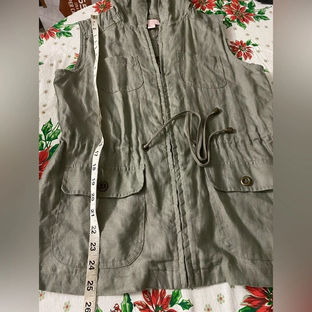 St. TROPEZ Olive Green hooded  cargo Vest size S
